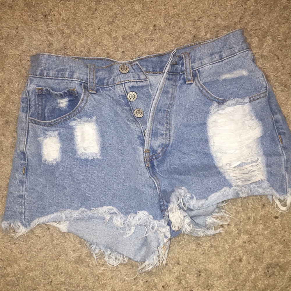 Distressed jean shorts